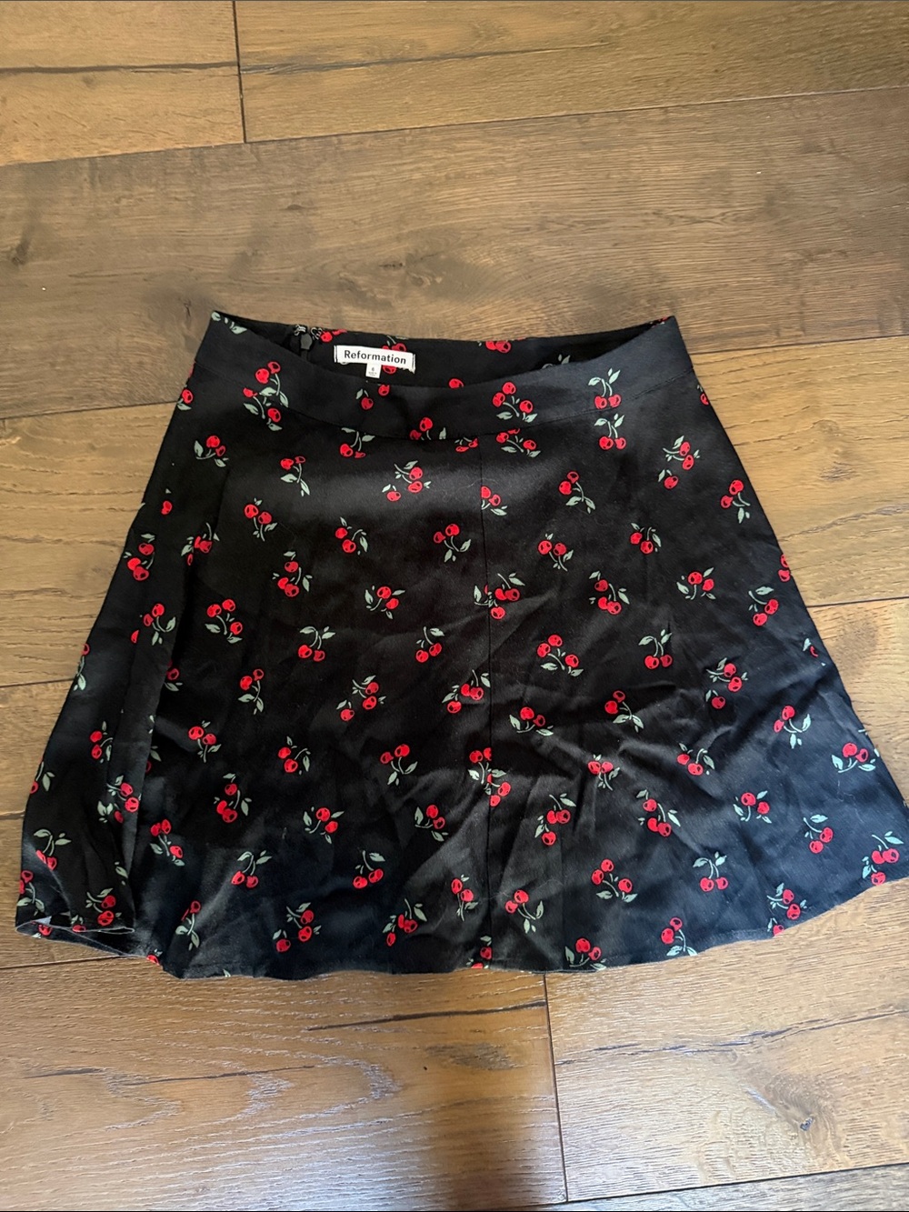 Reformation Black Cherry-Print Skater Skirt